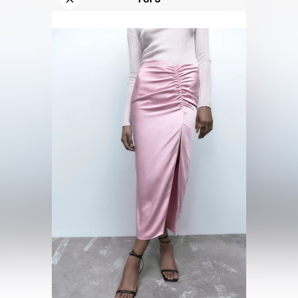ZARA Pink Ruched Midi Skirt